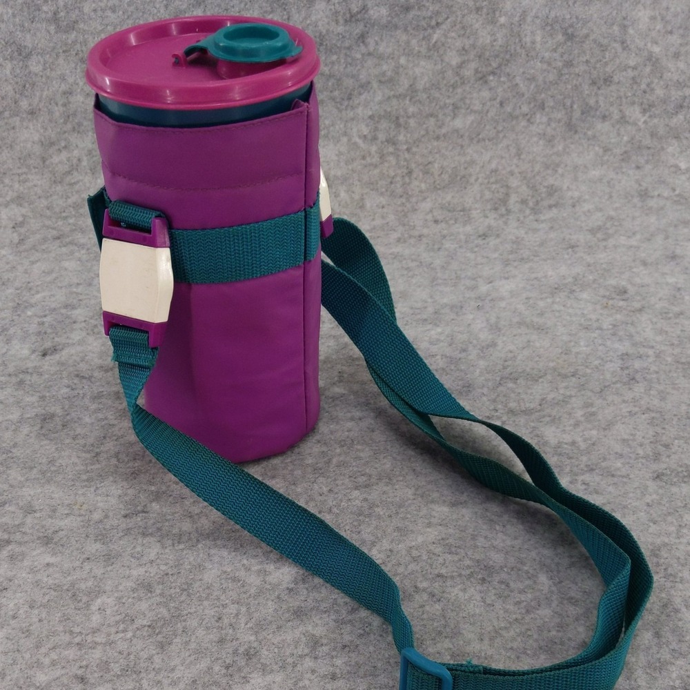 vtg 90s Tupperware Thirst Quake‎ Teal/Purple Drink Tumbler W/Lid & Carry Bag